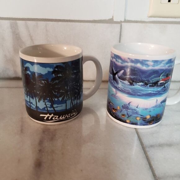 Hawaiian Design coffee tea mugs set of 2 - Picture 1 of 8